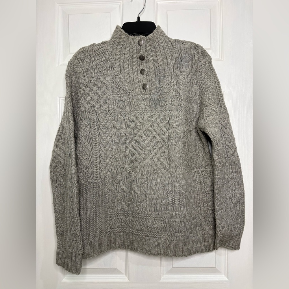 Lauren Ralph Lauren Womens Small Hand Knit 100% Wool Gray Cable Knit Sweater Vtg